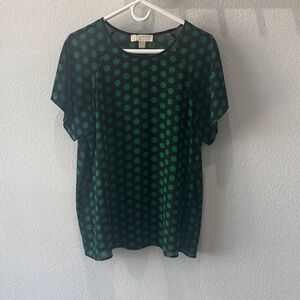 Michael Kors Black and Green Polka Dot Blouse